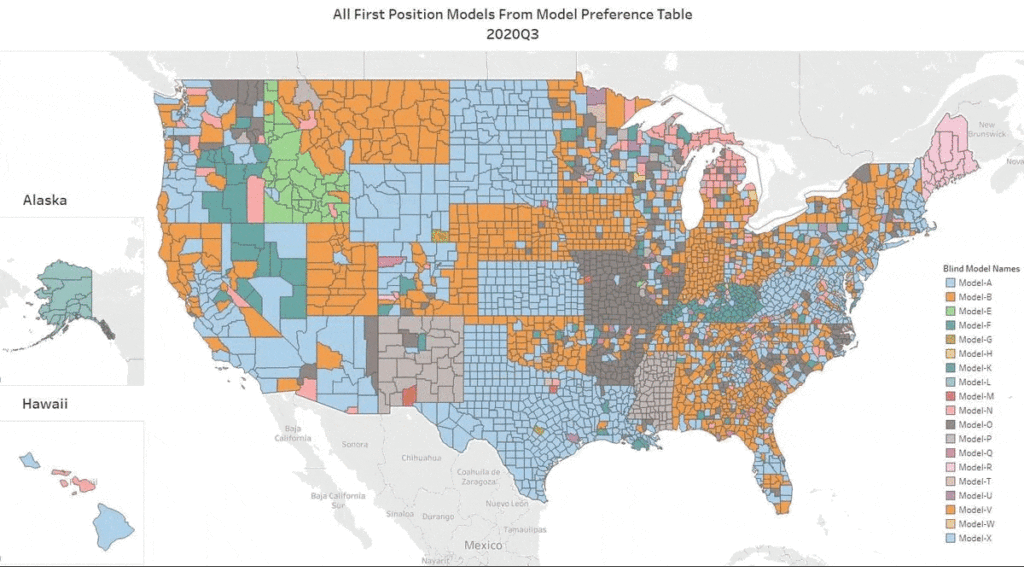 The number one AVM in each county over the last 8 quarters. The honors for the best AVM changes hands pretty frequently.